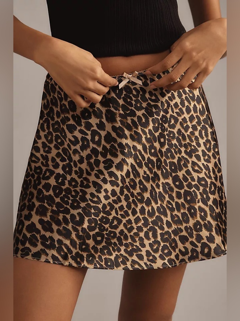 Reformation Edda 100% Silk Mini Skirt Pull On Leopard Print Brown Tan XL